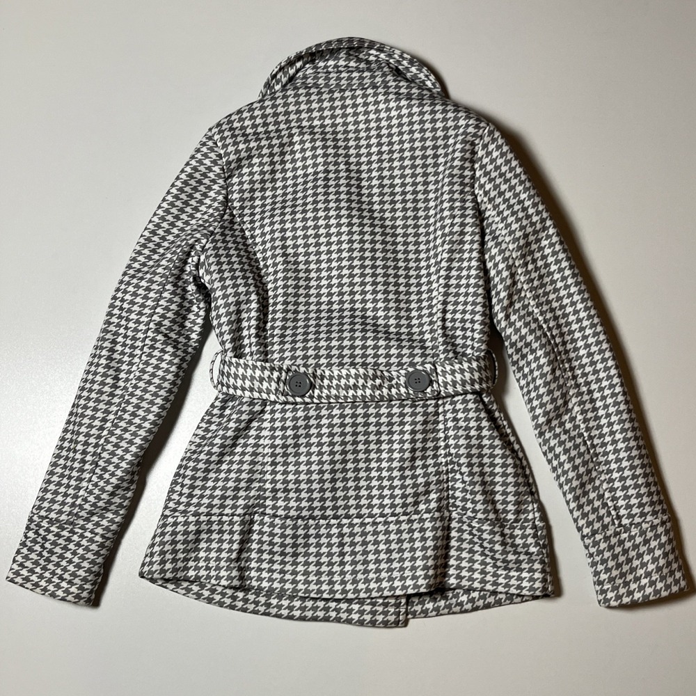J2 by Jou Jou Houndstooth Jacket Sz S Gray White Button & Tie Preppy Light Coat - Picture 4 of 8